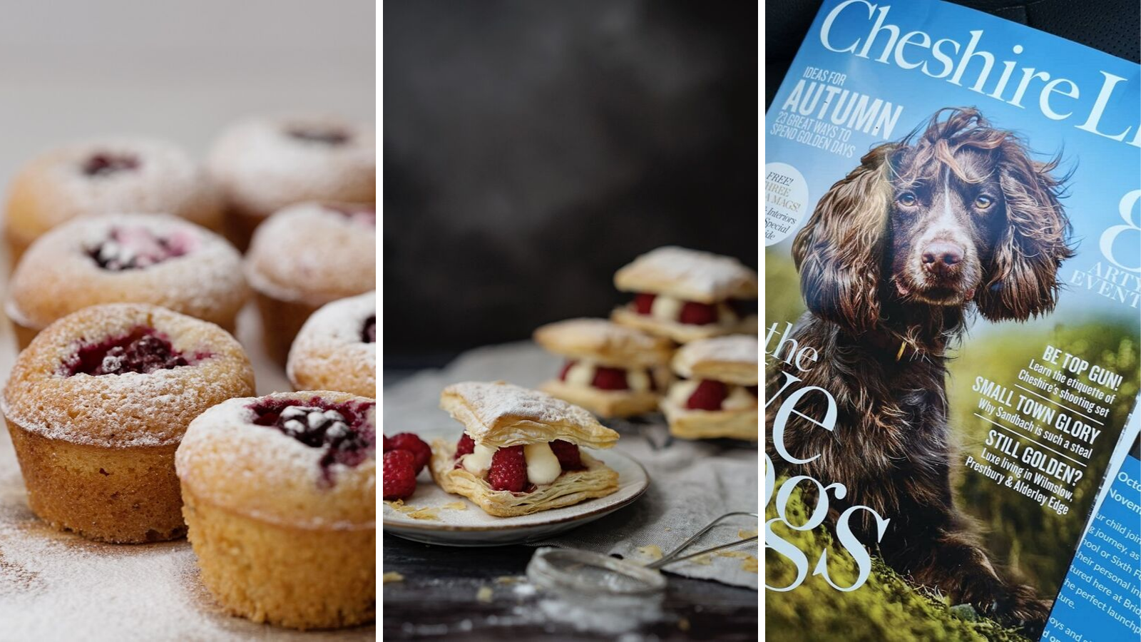 examples of food photography and a front cover of Cheshire Life magazine